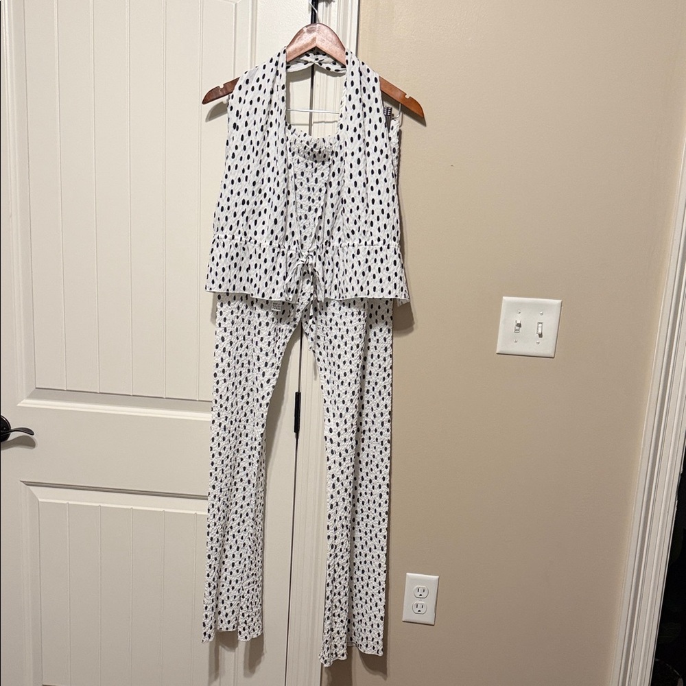 Stylish Black and White Polka Dot Pant Set